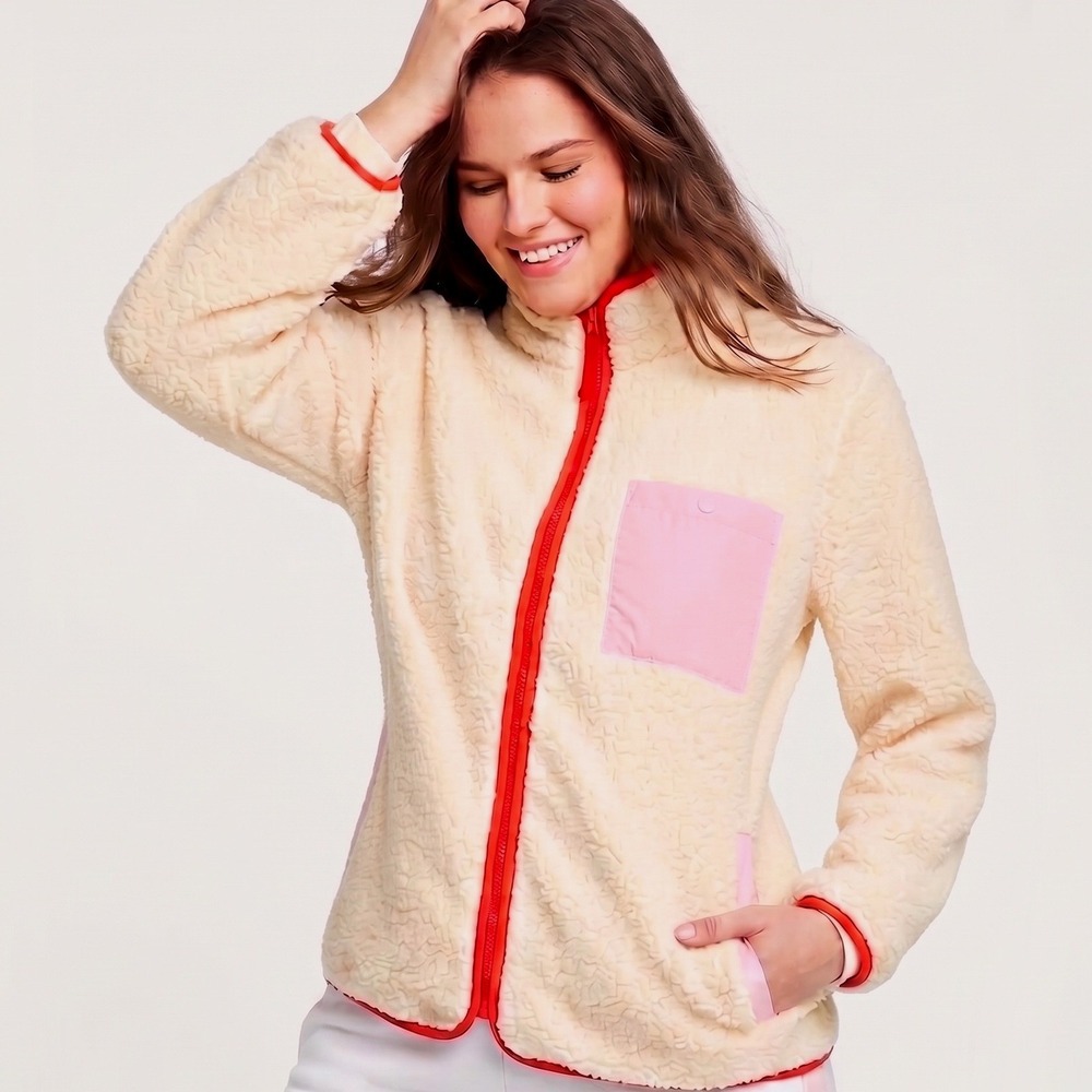 LEGO x Target Womens Sherpa Fleece Jacket Cream Red Lavender Pocket